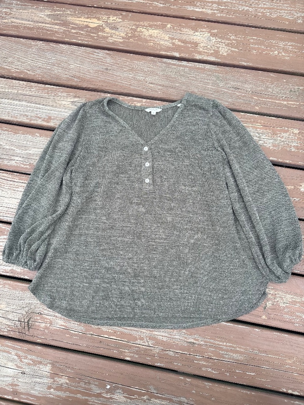 Max Studio Green Knit Henley | 1X